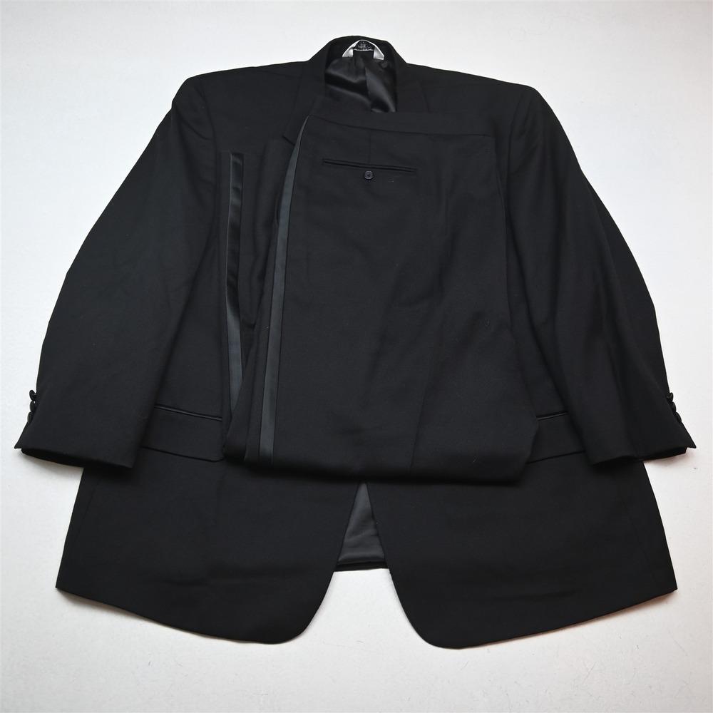 Versini 50R 44x30 Black 100% Wool Mens Jacket Pants Tuxedo